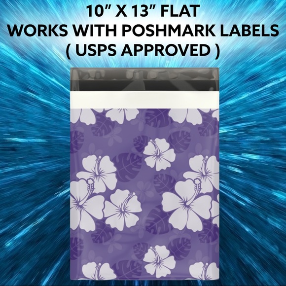 25 10X13 Purple Hibiscus Poly Mailers CLEARANCE - Picture 2 of 7